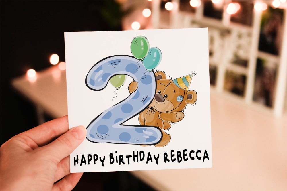 Teddy 2nd Birthday Card, Card for 2nd Birthday, Birthday Card - Click Image to Close